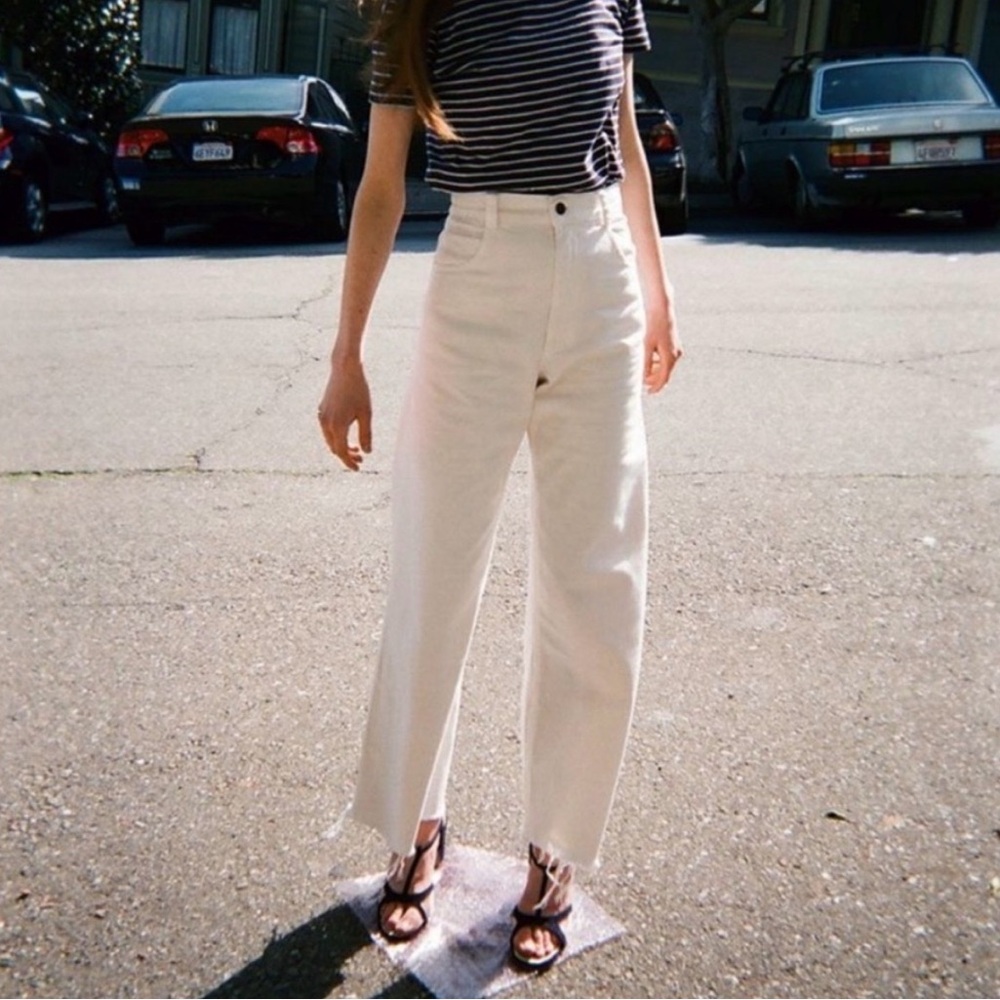 Rachel Comey Legion Dirty White Wide Leg High Waisted Frayed Hem Jeans Size 8